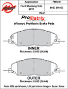 Wilwood D1463 rear pad-profile drawing with backing-plate dimensions