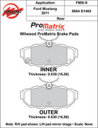 Wilwood ProMatrix rear brake pad inner and outer profile drawing for the D1465 pattern