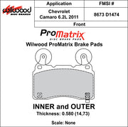 Wilwood ProMatrix-branded D1474 front pad outline used to show the shape for this BP-30 set