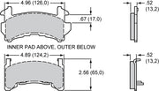 Wilwood GM Metric D154 brake pad outline with face and thickness dimensions