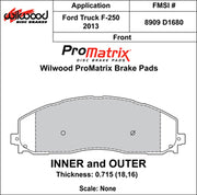 Wilwood D1680 front pad-profile drawing with backing-plate dimensions