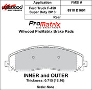 Wilwood D1691 rear pad-profile drawing with backing-plate dimensions