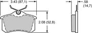 Wilwood BP10 rear brake pad plate and thickness drawing for the D340 pattern