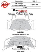 Wilwood D369 pad-profile drawing with separate inner and outer dimensions