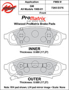 Wilwood ProMatrix front brake pad inner and outer profile drawing for the D376 pattern