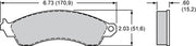 Wilwood D412 pad-profile drawing with backing-plate dimensions