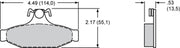 Wilwood D413 pad-profile drawing with backing-plate dimensions