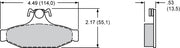 Wilwood ProMatrix rear brake pad plate and thickness drawing for the D413 pattern