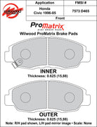 Wilwood D465 pad-profile drawing with backing-plate dimensions