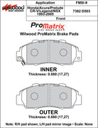 Wilwood ProMatrix front brake pad inner and outer profile drawing for the D503 pattern