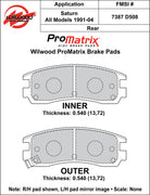 Wilwood ProMatrix rear brake pad inner and outer profile drawing for the D508 pattern