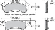 Wilwood GM D52 brake pad outline with face and thickness dimensions