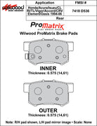 Wilwood ProMatrix rear brake pad inner and outer profile drawing for the D536 pattern