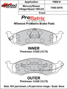 Wilwood ProMatrix front brake pad inner and outer profile drawing for the D576 pattern