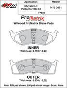 Wilwood ProMatrix front brake pad inner and outer profile drawing for the D591 pattern