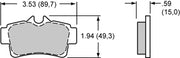 Wilwood D627 pad-profile drawing with backing-plate dimensions