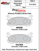 Wilwood D636 brake pad dimensional drawing with a conflicting front caption; verify the application