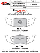 Wilwood D658 pad-profile drawing with backing-plate dimensions