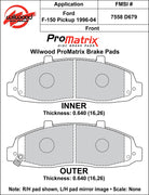 Wilwood ProMatrix front brake pad inner and outer profile drawing for the D679 pattern