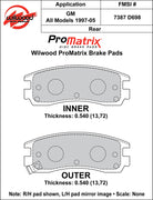 Wilwood ProMatrix rear brake pad inner and outer profile drawing for the D698 pattern