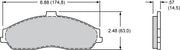 Wilwood Corvette/XLR brake pad outline with face and thickness dimensions