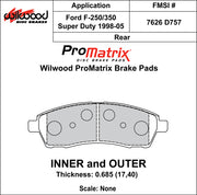 Wilwood ProMatrix rear brake pad inner and outer profile drawing for the D757 pattern