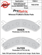 Wilwood D784 pad-profile drawing with backing-plate dimensions
