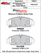 Wilwood ProMatrix front brake pad inner and outer profile drawing for the D787 pattern