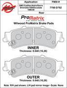 Wilwood ProMatrix rear brake pad inner and outer profile drawing for the D792 pattern