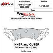 Wilwood ProMatrix rear brake pad inner and outer profile drawing for the D802 pattern
