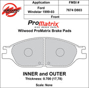 Wilwood ProMatrix front brake pad inner and outer profile drawing for the D803 pattern