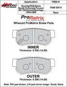 Wilwood ProMatrix rear brake pad inner and outer profile drawing for the D813 pattern
