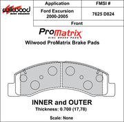 Wilwood ProMatrix front brake pad inner and outer profile drawing for the D824 pattern