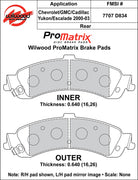Wilwood ProMatrix rear brake pad inner and outer profile drawing for the D834 pattern