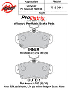 Wilwood ProMatrix front brake pad inner and outer profile drawing for the D841 pattern