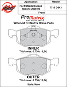 Wilwood ProMatrix front brake pad inner and outer profile drawing for the D843 pattern