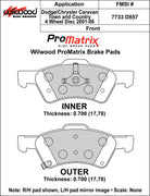 Wilwood ProMatrix front brake pad inner and outer profile drawing for the D857 pattern