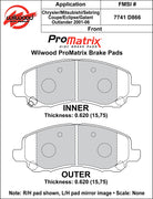 Wilwood ProMatrix front brake pad inner and outer profile drawing for the D866 pattern