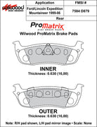 Wilwood ProMatrix rear brake pad inner and outer profile drawing for the D879 pattern