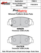 Wilwood D914 front pad-profile drawing with backing-plate dimensions