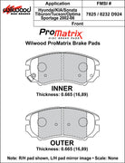Wilwood ProMatrix front brake pad inner and outer profile drawing for the D924 pattern