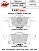 Wilwood ProMatrix rear brake pad inner and outer profile drawing for the D935 pattern