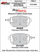 Wilwood ProMatrix front brake pad inner and outer profile drawing for the D969 pattern
