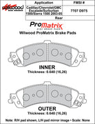 Wilwood ProMatrix rear brake pad inner and outer profile drawing for the D975 pattern