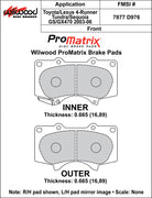 Wilwood D976 pad-profile drawing with backing-plate dimensions