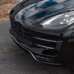 Rennline Carbon Fiber "Mustache" Front Lip for Macan: Hand-laid carbon fiber, high-gloss UV finish, OEM+ fit, & easy installation. Shop now at PMB Performance.