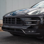 Rennline Carbon Fiber "Mustache" Front Lip for Macan: Hand-laid carbon fiber, high-gloss UV finish, OEM+ fit, & easy installation. Shop now at PMB Performance.