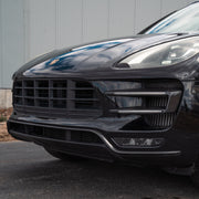 Rennline Carbon Fiber "Mustache" Front Lip for Macan: Hand-laid carbon fiber, high-gloss UV finish, OEM+ fit, & easy installation. Shop now at PMB Performance.