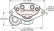 Wilwood Right Hi-Torque EPB Anodized Electric Parking Caliper, 0.15–0.39-Inch Rotor Width: caliper and motor dimensional drawing with mounting-center arrows