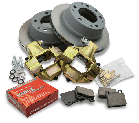Finally a simple solution to put big brakes and vented rotors on your 5 lug Porsche 914 or 914-6. Complete kit with brake rotors, pads, and pad hardware. 